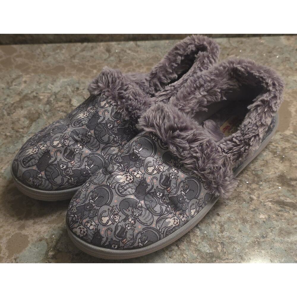SKECHERS WOMEN'S BOBS TOO COZY- LITTLE SPOON 113472GYMT SLIPPERS Sz 10 Cat Lady